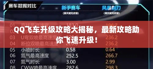QQ飛車升級攻略大揭秘，最新攻略助你飛速升級！