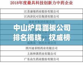 中山爐具面板公司排名揭曉，權(quán)威榜單揭秘行業(yè)巨頭！