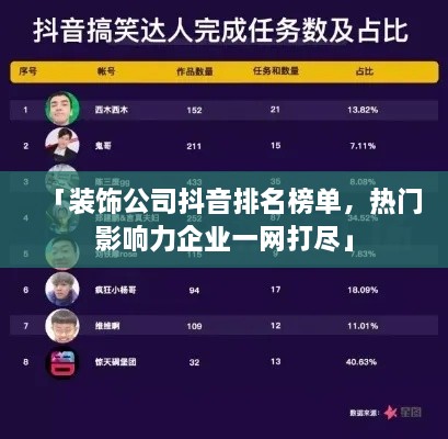 「裝飾公司抖音排名榜單，熱門影響力企業(yè)一網(wǎng)打盡」